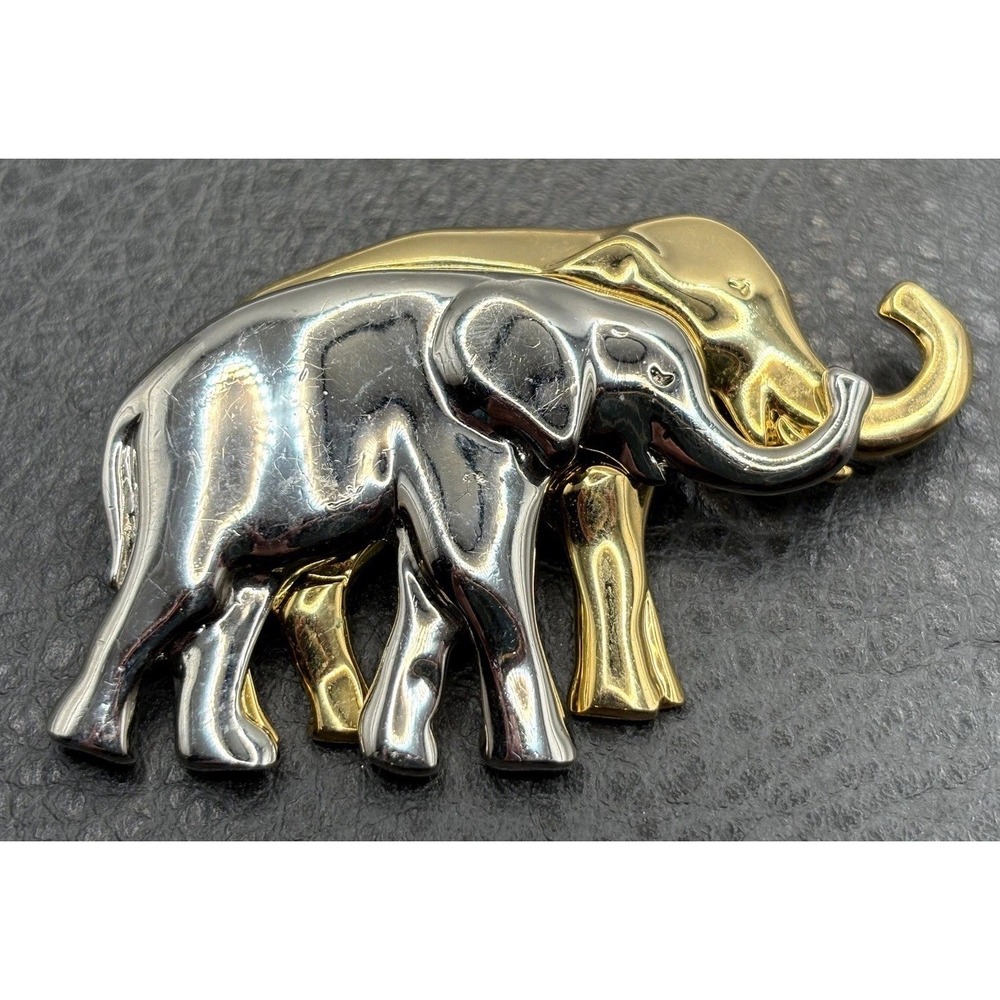 Vintage Liz Claiborne Two-Tone Elephant Brooch Pin Gold Tone Silver Tone